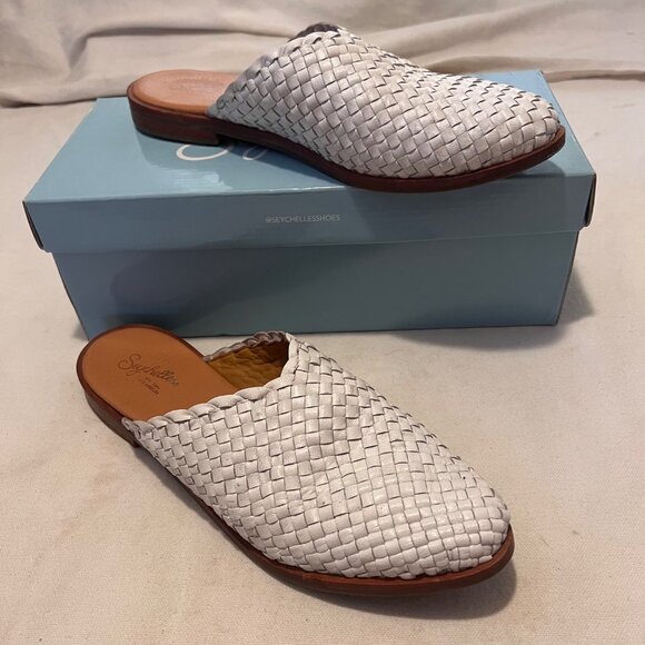 Seychelles Places To Go Size 8.5 White Leather Woven Slip-On Mules Comfort Casua - Picture 4 of 15